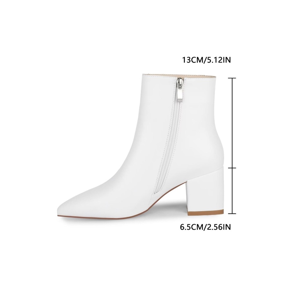WETKISS Chic White Ankle Booties with Pointed Toe and Block Heel - Picture 5 of 8